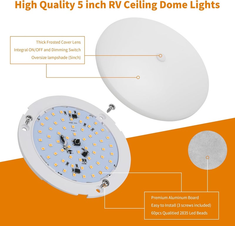 RVZONE RV Lights Interior, 5 Inch RV LED Ceiling Puck Light Dimmable 12 Volt LED Lights, 12V RV Puck Lights Led 4.5W Milky Frosted RV Ceiling Dome Light for Camper Van Trailer Boat - Image 3
